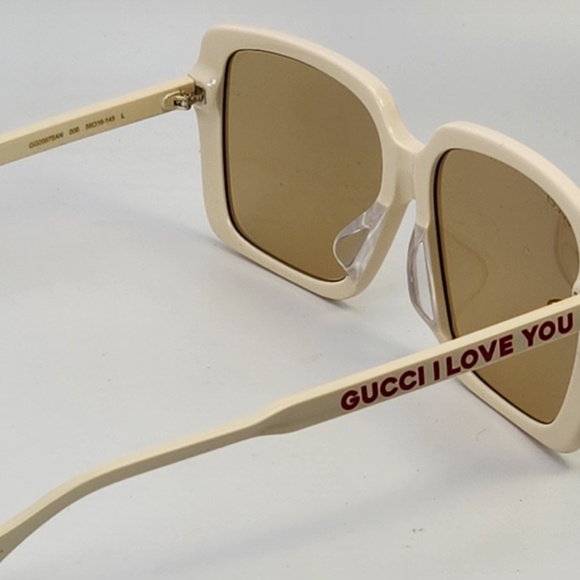 Gucci I LOVE YOU  Ivory Square Sunglasses Brown Light-Mirror Lenses NWT - Picture 4 of 16